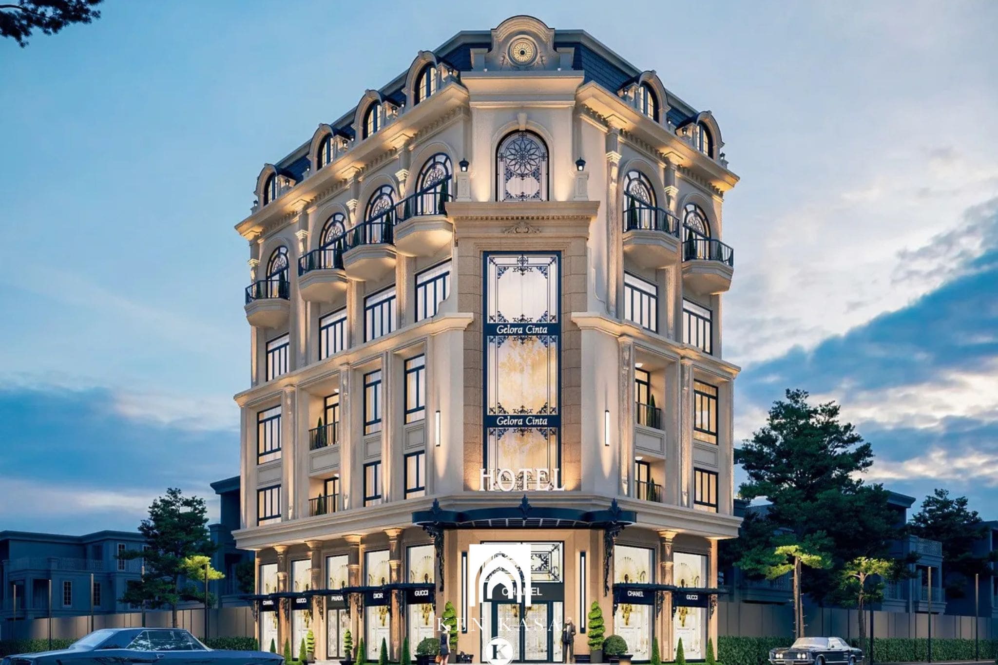 Một số mẫu mặt tiền kh&aacute;ch sạn t&acirc;n cổ điển sang trọng